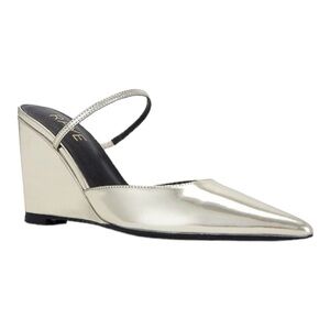NEW RAYE Kolb Wedge Mule Heel Pointed Toe Metallic Leather Size 10